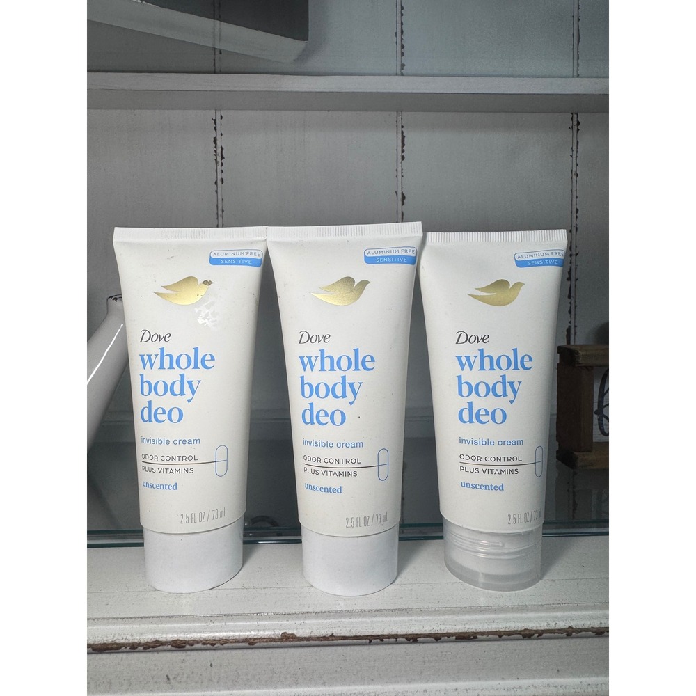 3pk Dove Whole Body Deo Invisible Cream Unscented Aluminum Free Sensitive 2.5oz